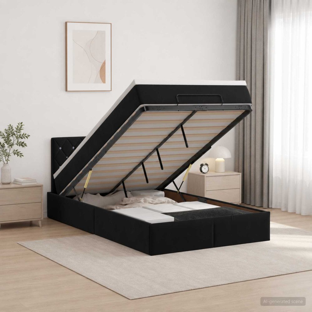 vidaXL Ottoman säng med madrass Svart 120 x 190 cm Sammet