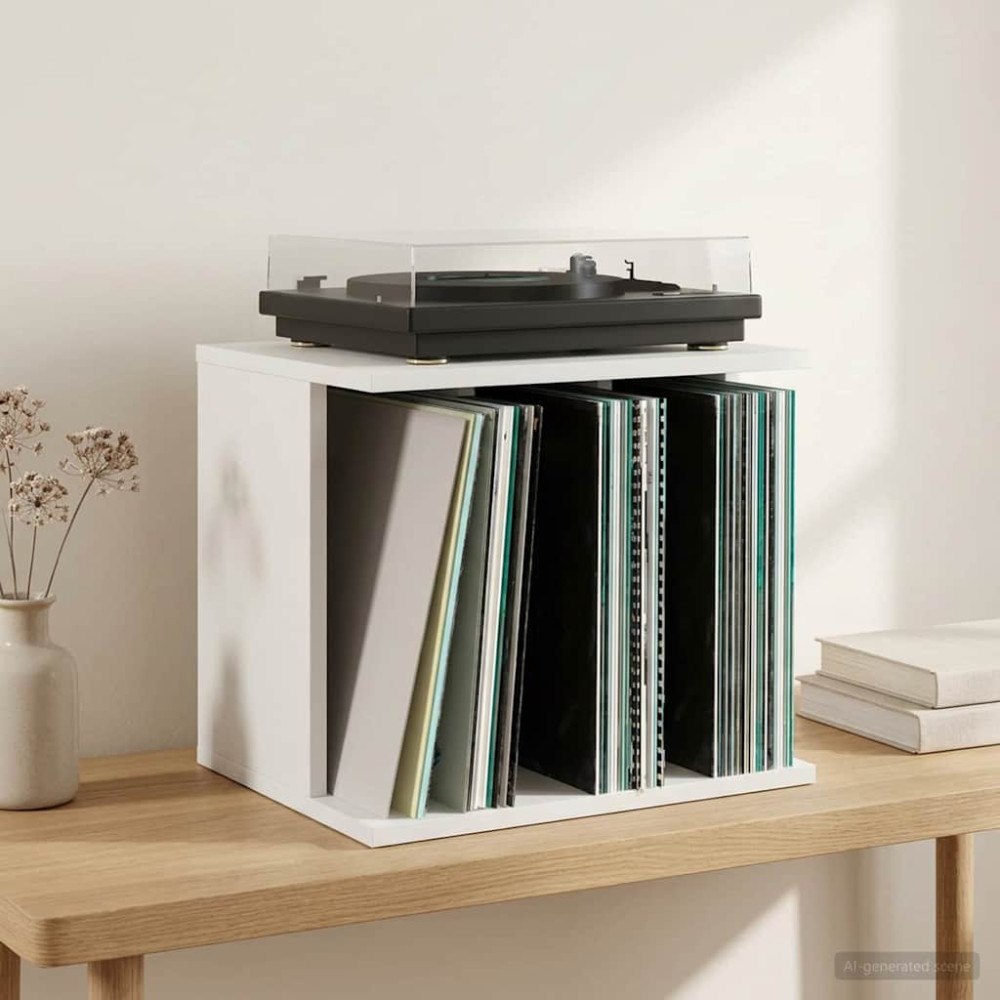 vidaXL Lagring för vinylskivor Vit 42 x 33 x 36 cm Konstruerat trä