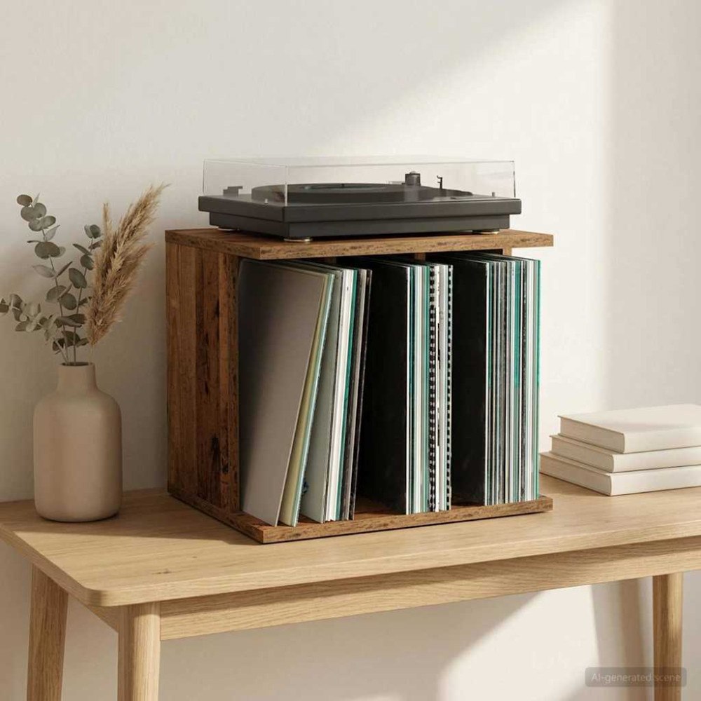 vidaXL Lagring för vinylskivor Ekträ 42 x 33 x 36 cm Konstruerat trä