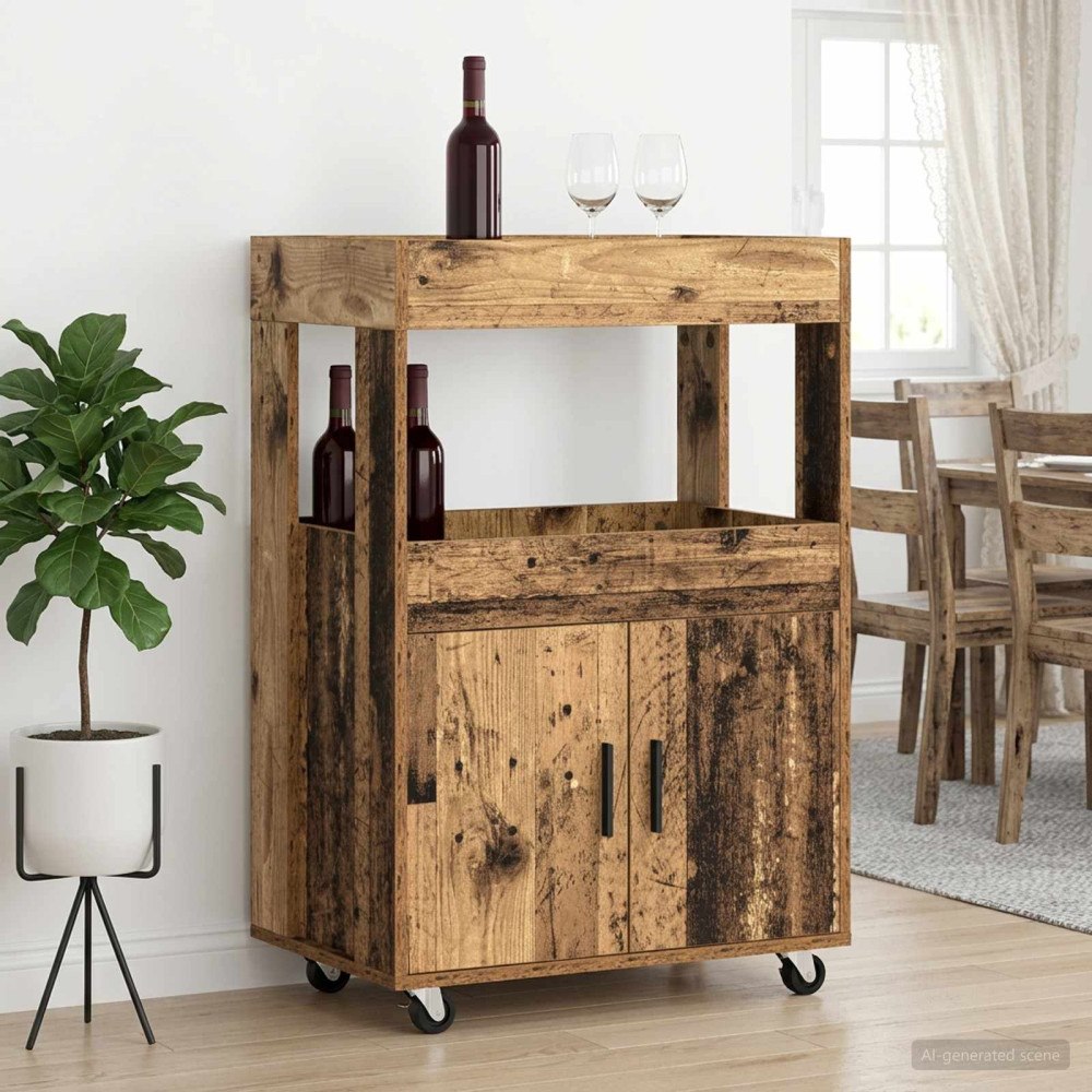 vidaXL Barvagn Gammalt trä 60 x 39.5 x 89 cm Konstruerat trä