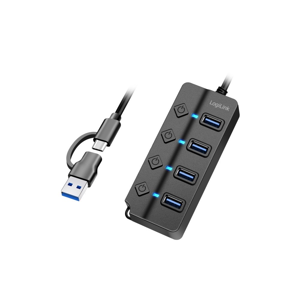 LogiLink LogiLink USB 3.0 Hub, 4-port, w/ switch for each port, black