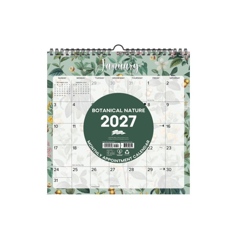 Willow Creek Press Botanical Nature 2027 12" x 12" Spiral Wall Calendar (bok, spiral, eng)