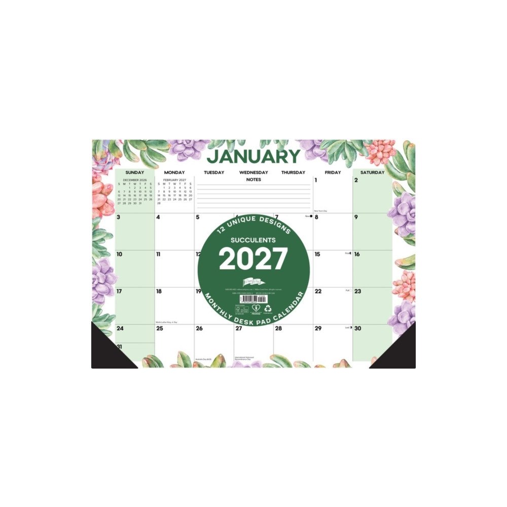 Willow Creek Press Succulents 2027 17" x 12" Monthly Deskpad (häftad, eng)