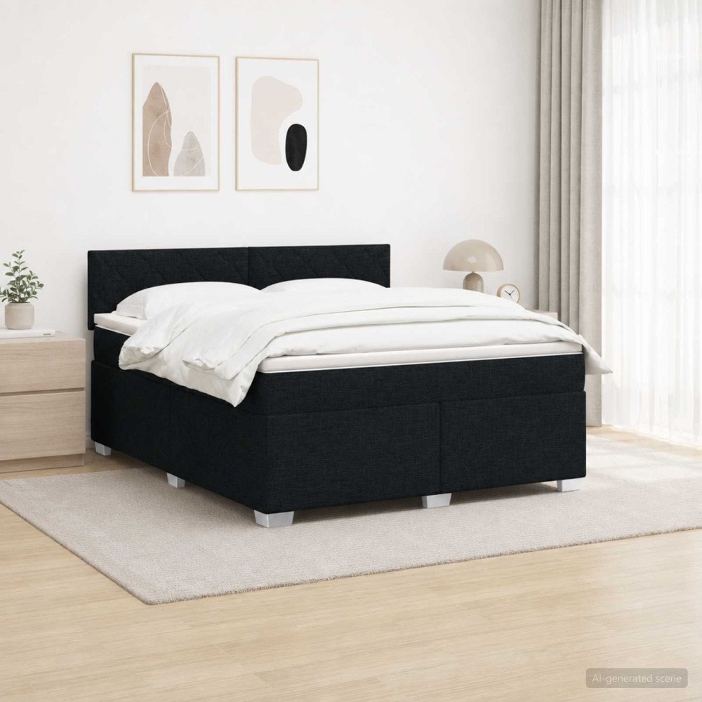 vidaXL Boxspring säng med madrass och LED Svart 160 x 200 cm Tyg