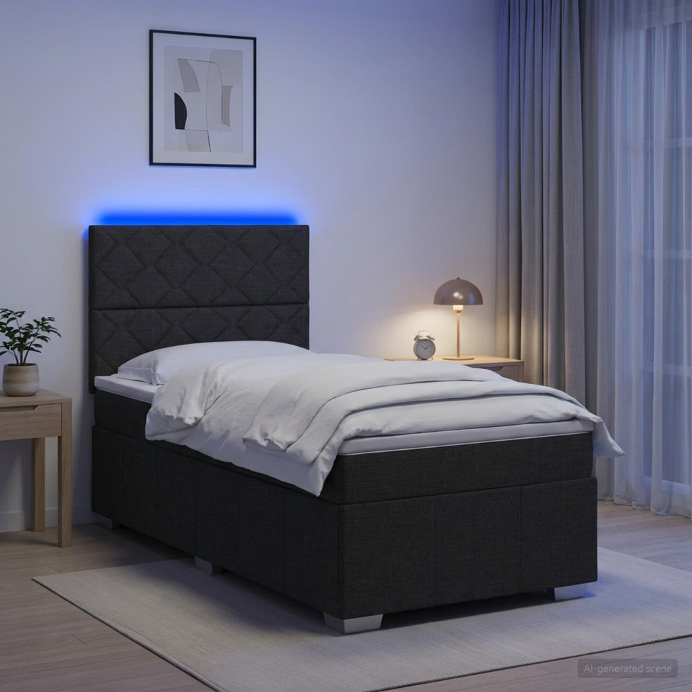 vidaXL LED sängram med madrass med huvudgavel Svart 80 x 200 cm Tyg