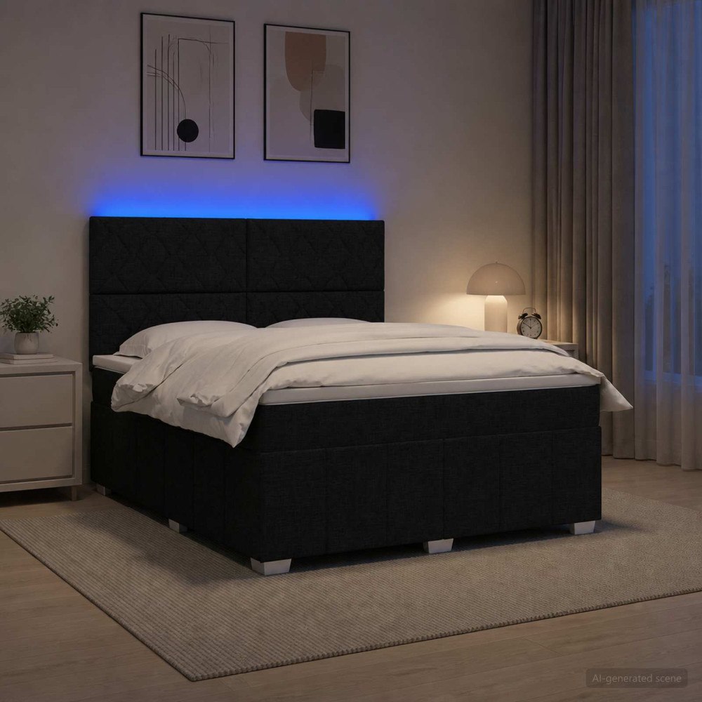 vidaXL LED sängram med madrass med huvudgavel Svart 160 x 200 cm Tyg