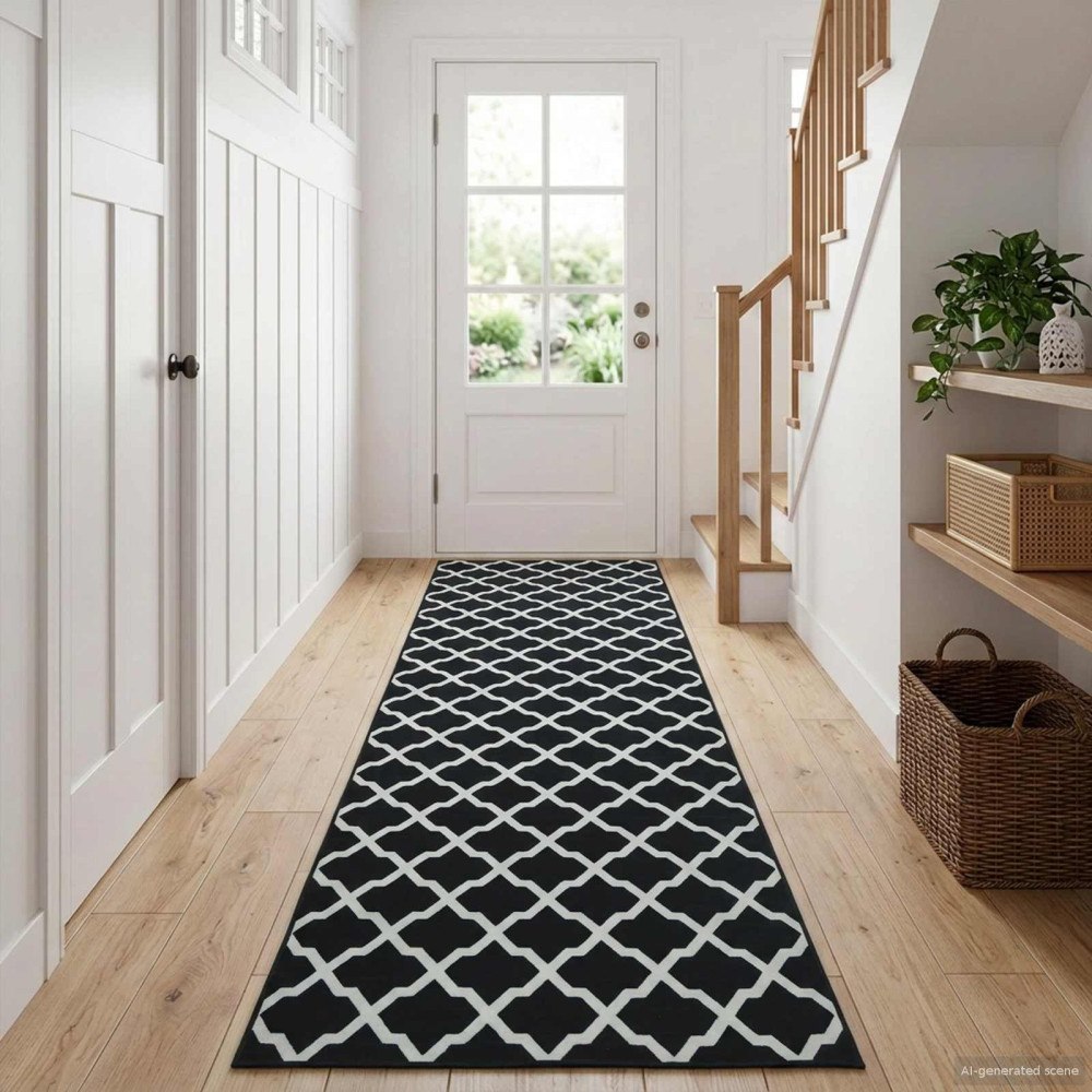 vidaXL Mattlöpare LESAKA Svart och vit 50 x 250 cm Diamantvelour