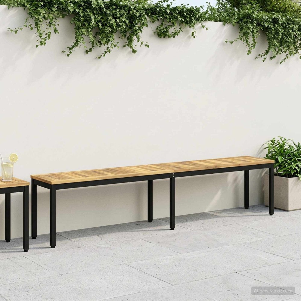 vidaXL Trädgårdsbänk 201 x 35 x 45 cm Massivt Akaciaträ Vit och svart