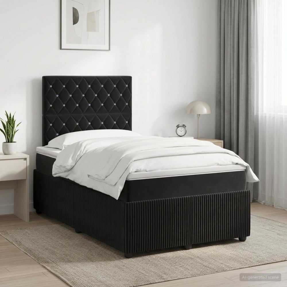 vidaXL Kontinentalsäng med madrass Svart 120 x 190 cm Sammet