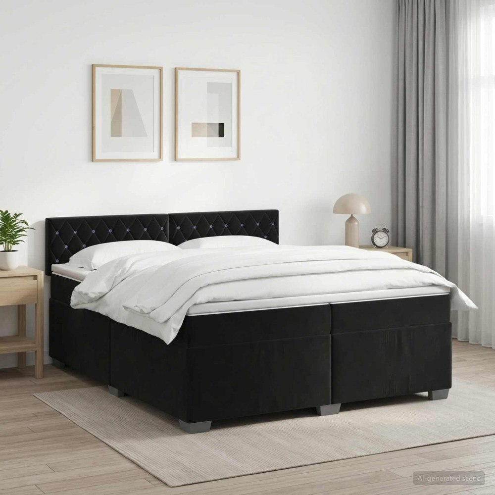 vidaXL Kontinentalsäng med madrass Svart 200 x 200 cm Sammet