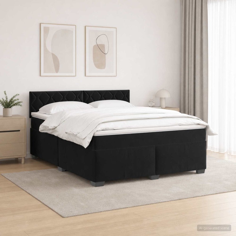 vidaXL Boxspring säng med madrass och LED Svart 180 x 200 cm Sammet