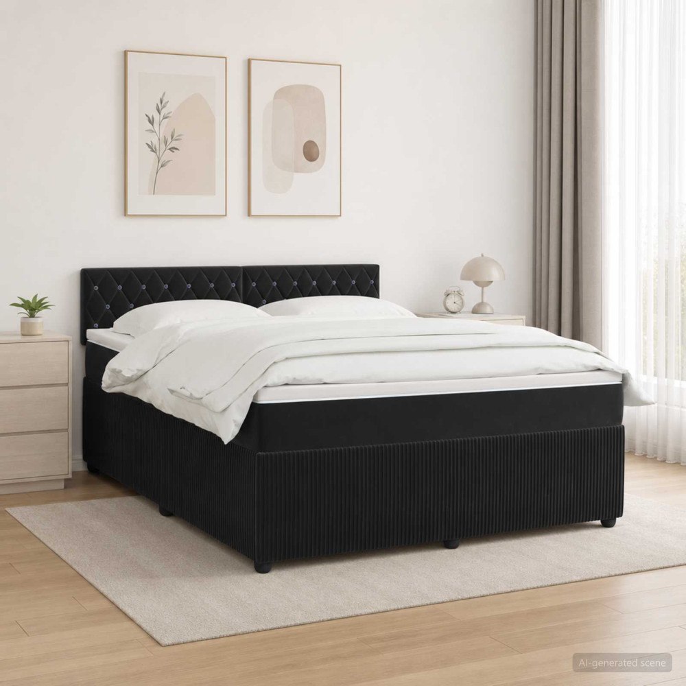 vidaXL Kontinentalsäng med madrass Svart 180 x 200 cm Sammet