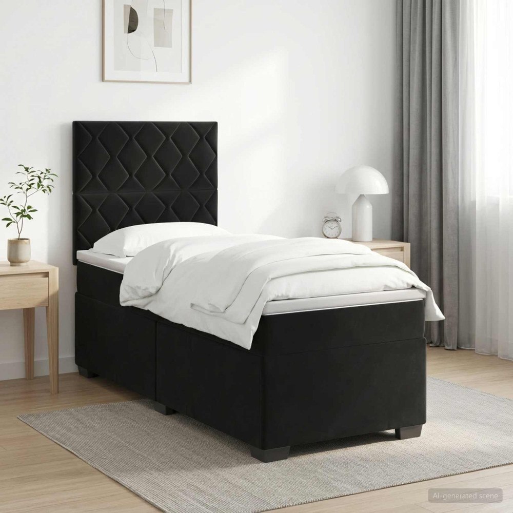 vidaXL Kontinentalsäng med madrass Svart 90 x 190 cm Sammet