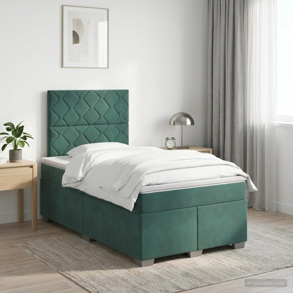 vidaXL Kontinentalsäng med madrass Mörkgrön 120 x 190 cm Sammet