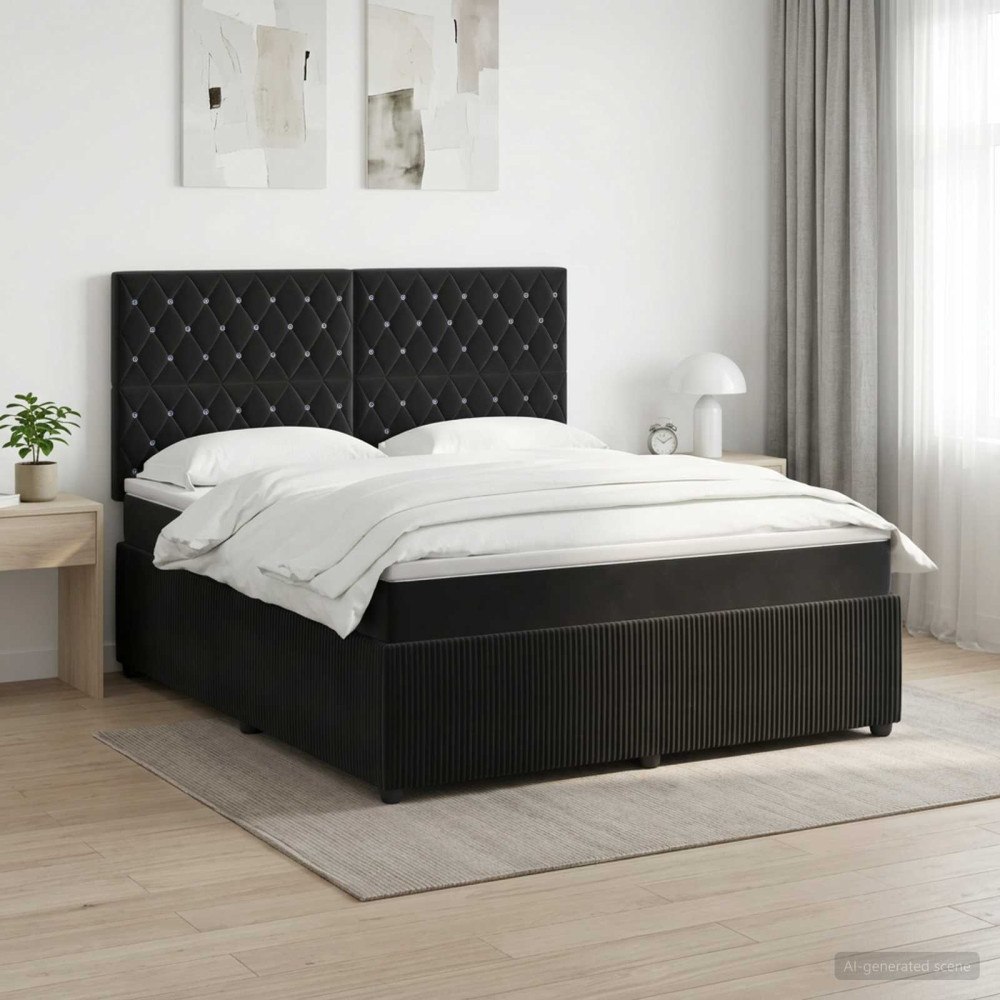 vidaXL Kontinentalsäng med madrass Svart 180 x 200 cm Sammet