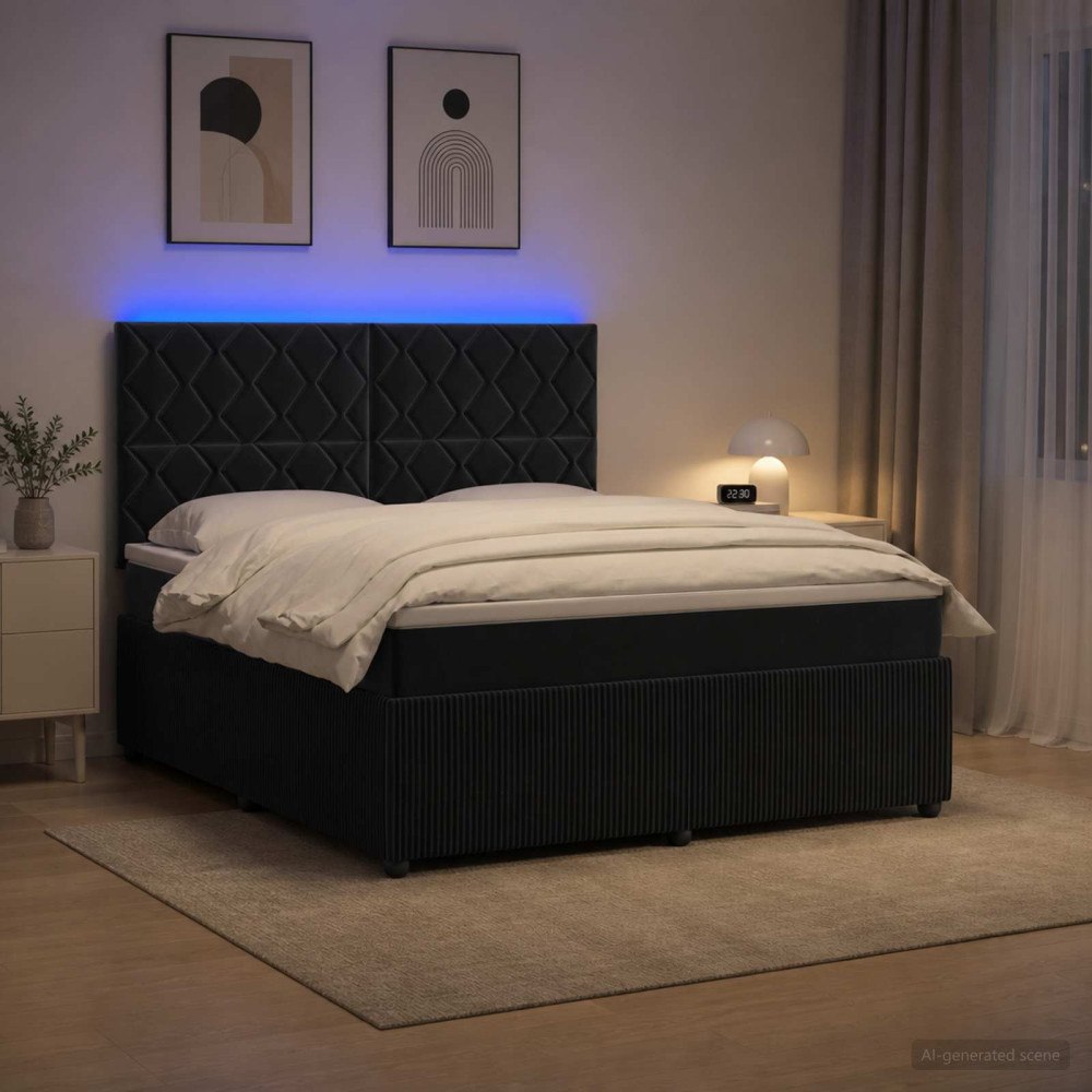 vidaXL LED sängram med madrass Svart 180 x 200 cm Sammet