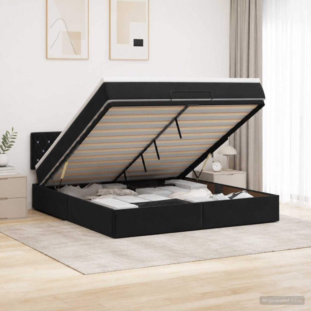 vidaXL Ottoman säng med madrass Svart 180 x 200 cm Sammet