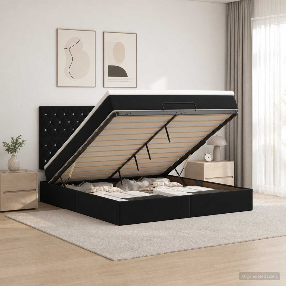 vidaXL Ottoman säng med madrass Svart 180 x 200 cm Sammet