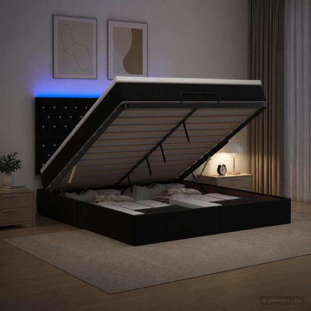 vidaXL Ottoman-säng med madrass och LED Svart 180 x 200 cm Sammet