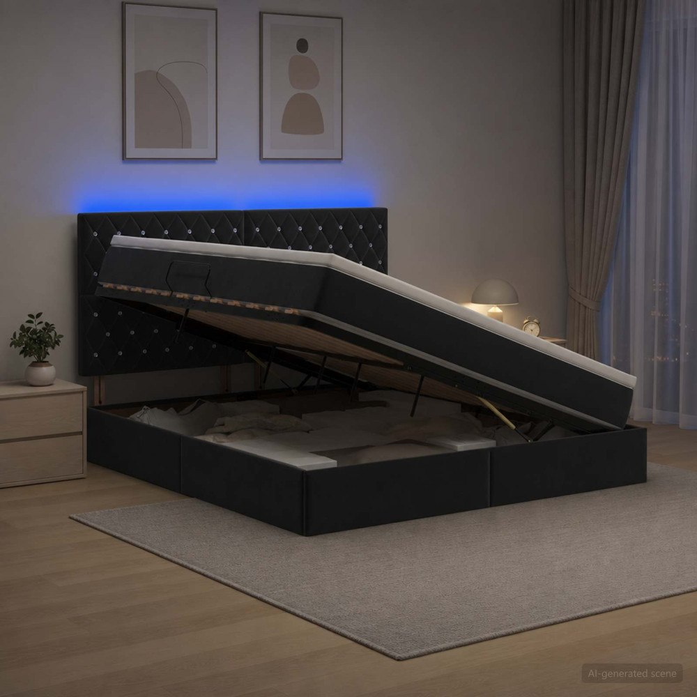 vidaXL LED förvaringssäng med madrass Svart 180 x 200 cm Sammet