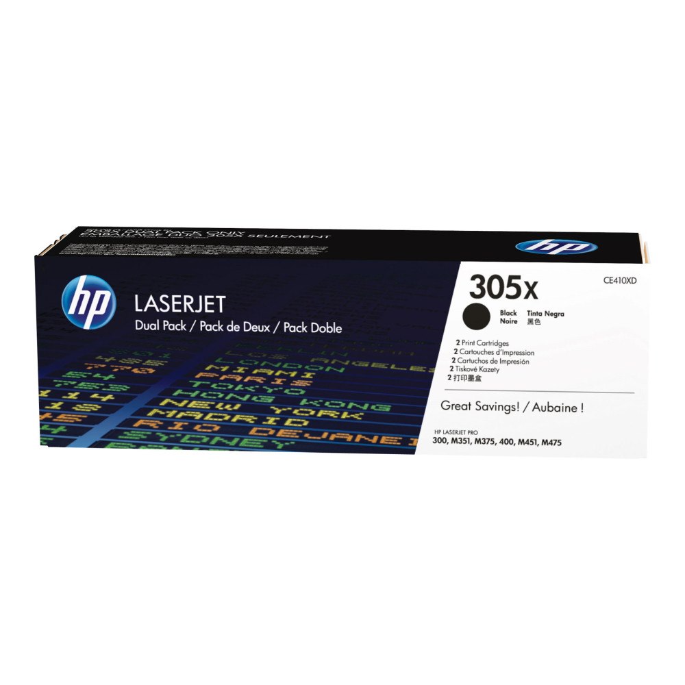 Hewlett-Packard HP 305X - 2-pack - Lång livslängd - svart - original - LaserJet - tonerkassett (CE410XD)