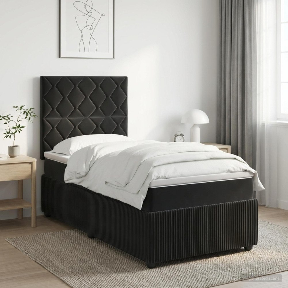 vidaXL LED sängram med madrass med huvudgavel Svart 90 x 200 cm Sammet