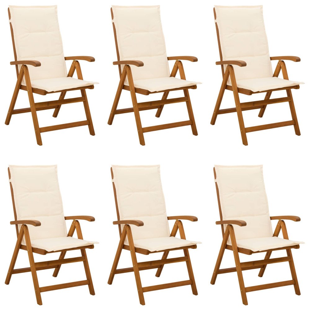 vidaXL Fällbara trädgårdsstolar 6 st Naturlig Massivt Akaciaträ