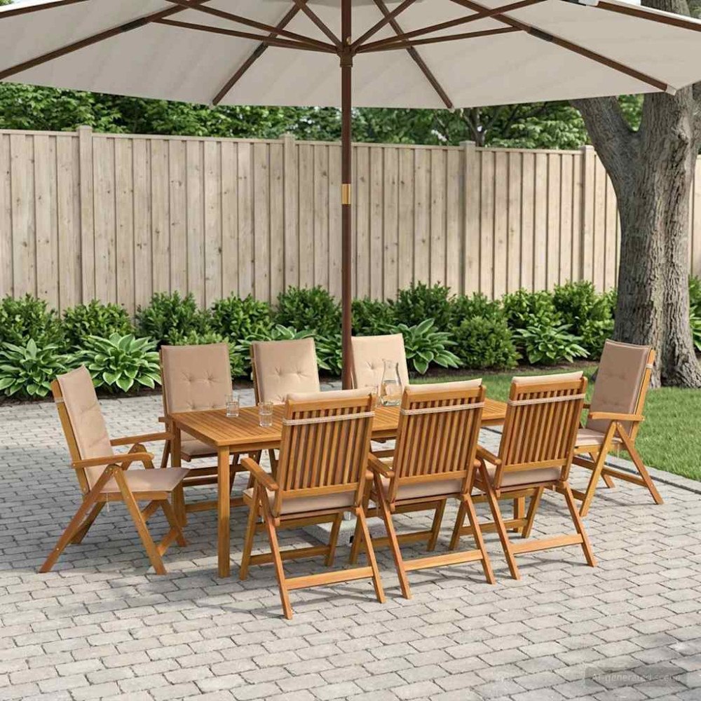 vidaXL Matgrupp för trädgård, 9 delar Naturlig Massivt Akaciaträ