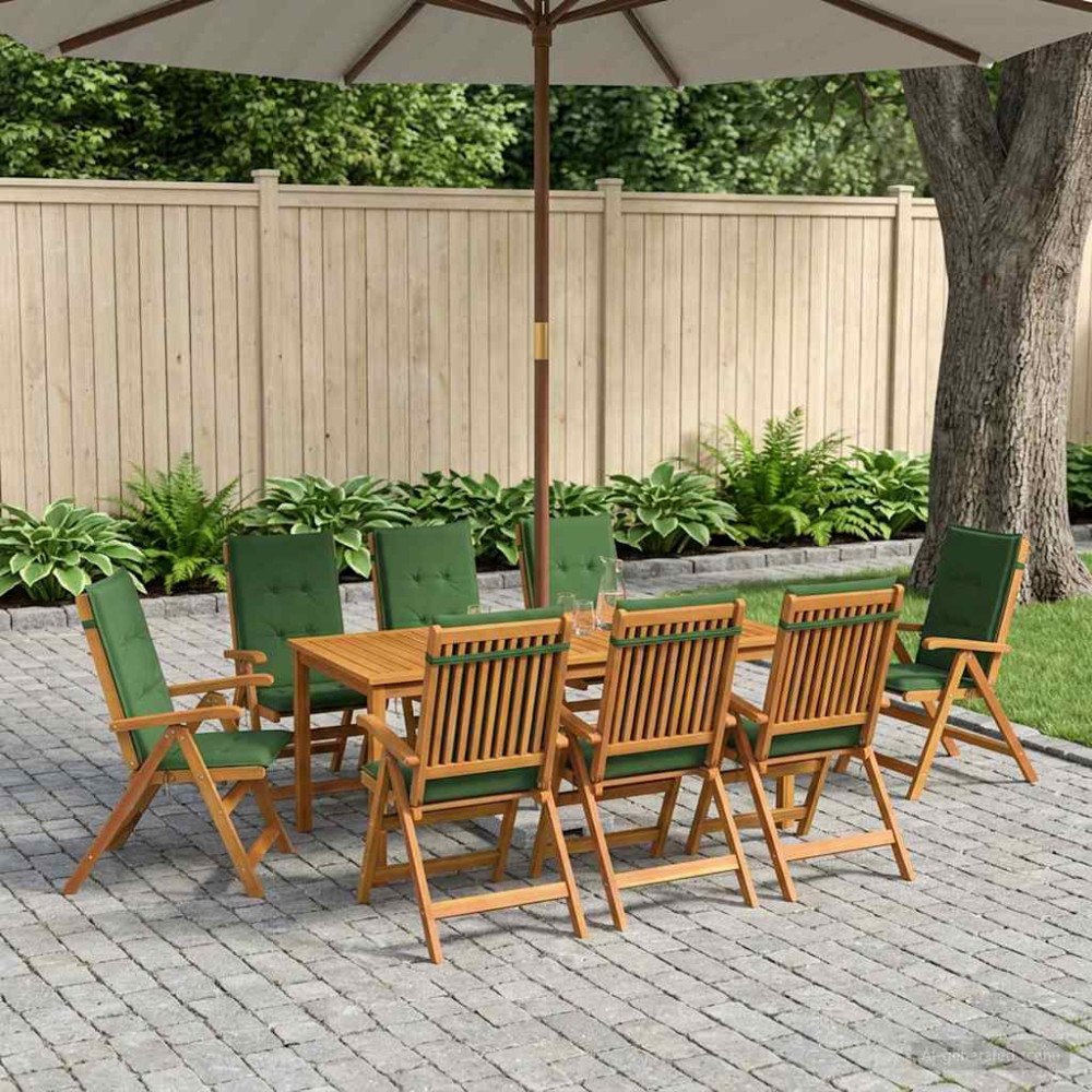 vidaXL Matgrupp för trädgård, 9 delar 8-sits Naturlig