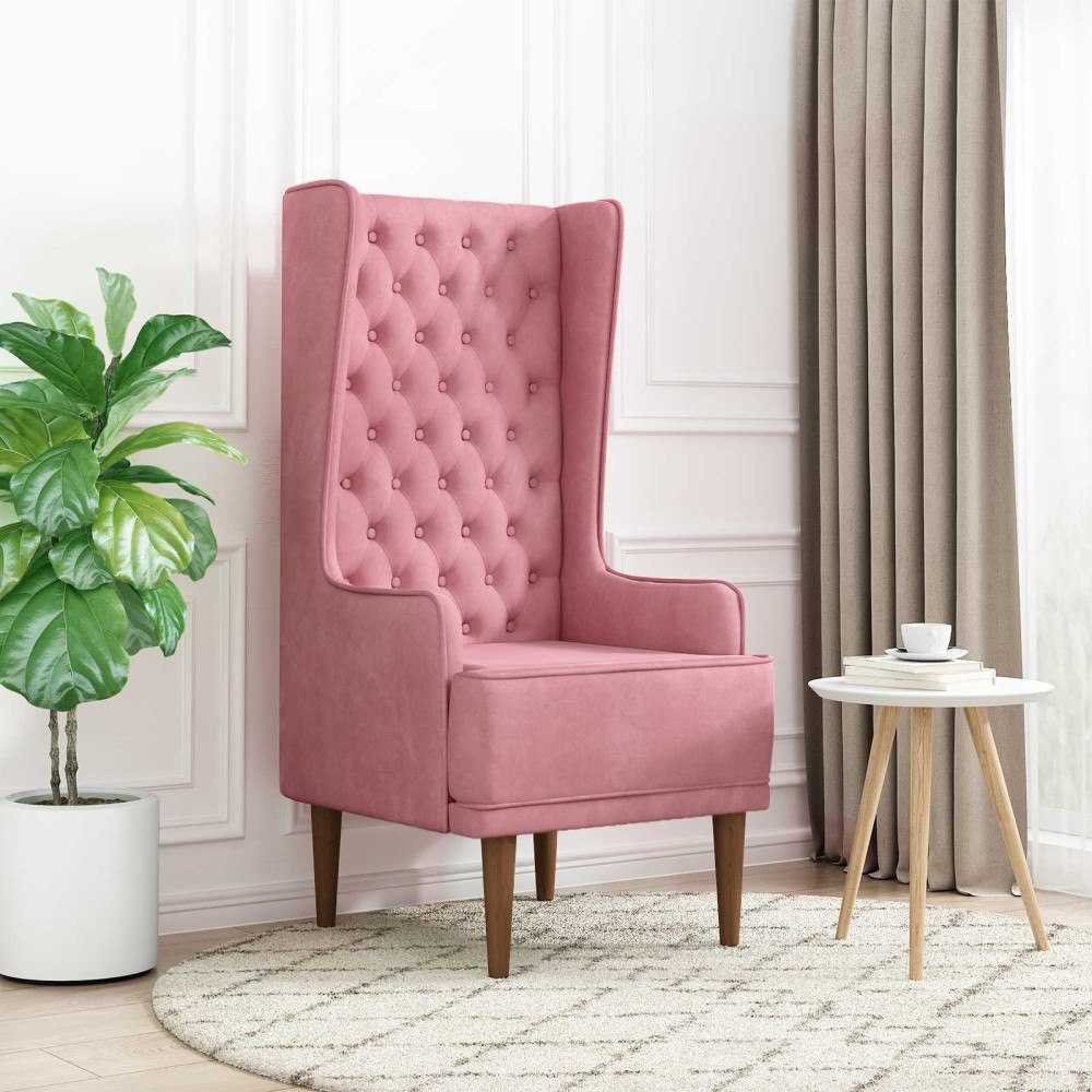 vidaXL Knappklädd stol med hög rygg Rosa Sammet