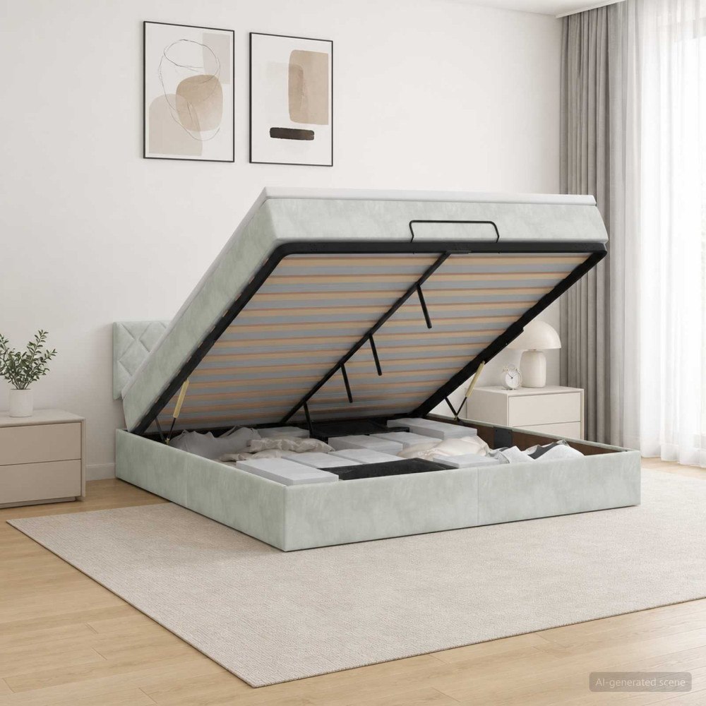 vidaXL Ottoman säng med madrass Ljusgrå 160 x 200 cm Sammet