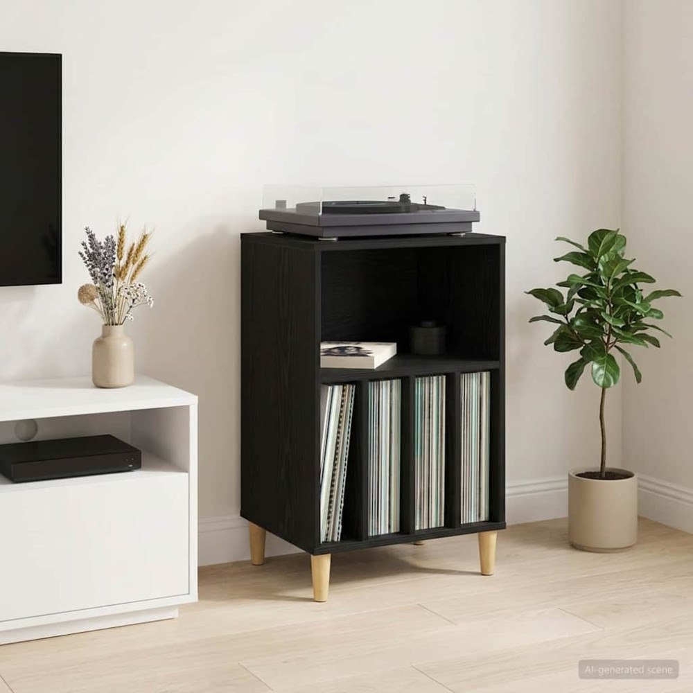 vidaXL Skivspelare Ställ Svart ek 47 x 39,5 x 74,5 cm Konstruerat trä