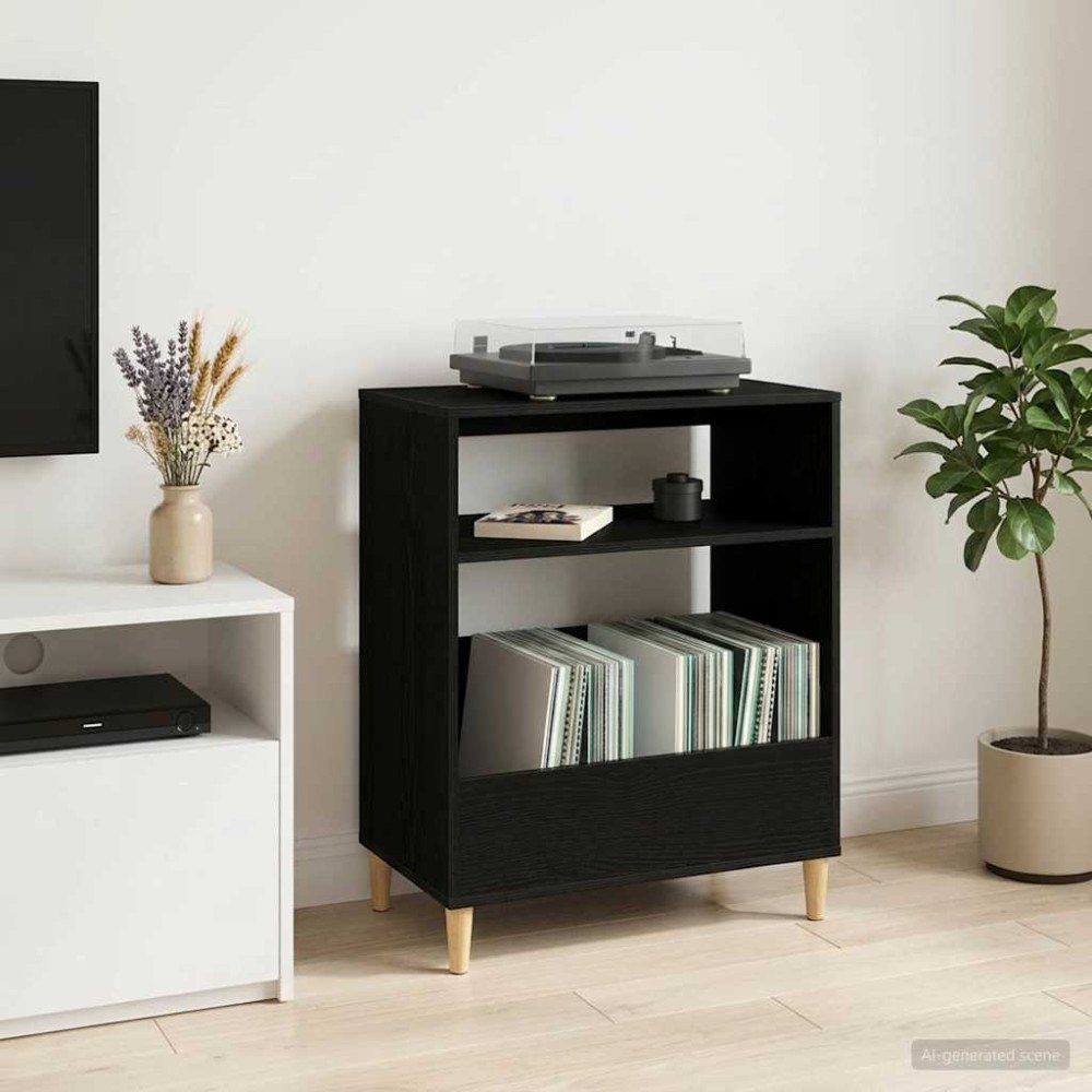 vidaXL Ställ för Skivspelare Svart ek 71 x 39,5 x 83 cm