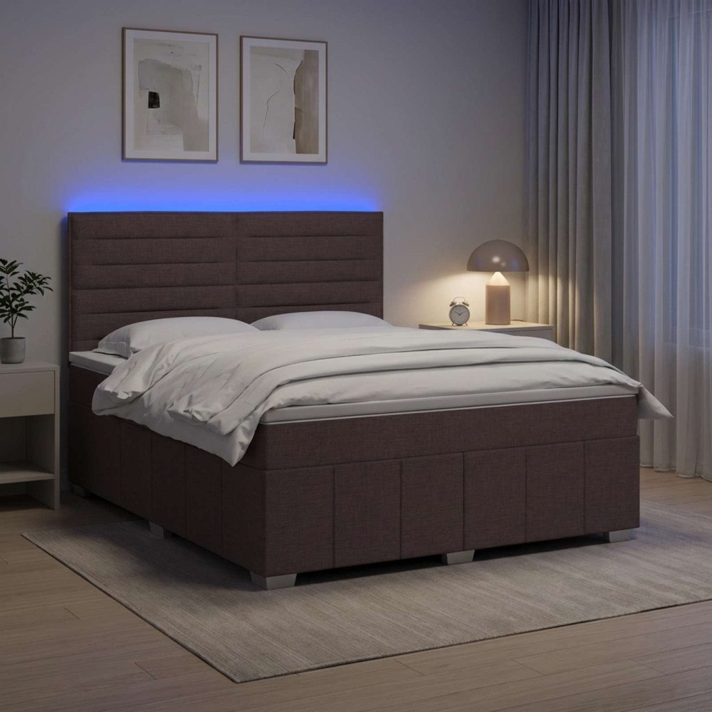 vidaXL LED sängram med madrass Mörkbrun 140 x 200 cm Tyg