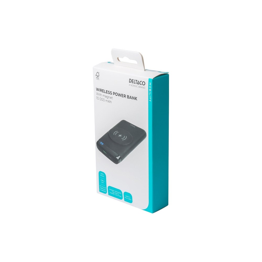 Deltaco DELTACO PB-Q1003 trådlös powerbank - magnetisk - Li-pol - USB-C, USB - 20 watt