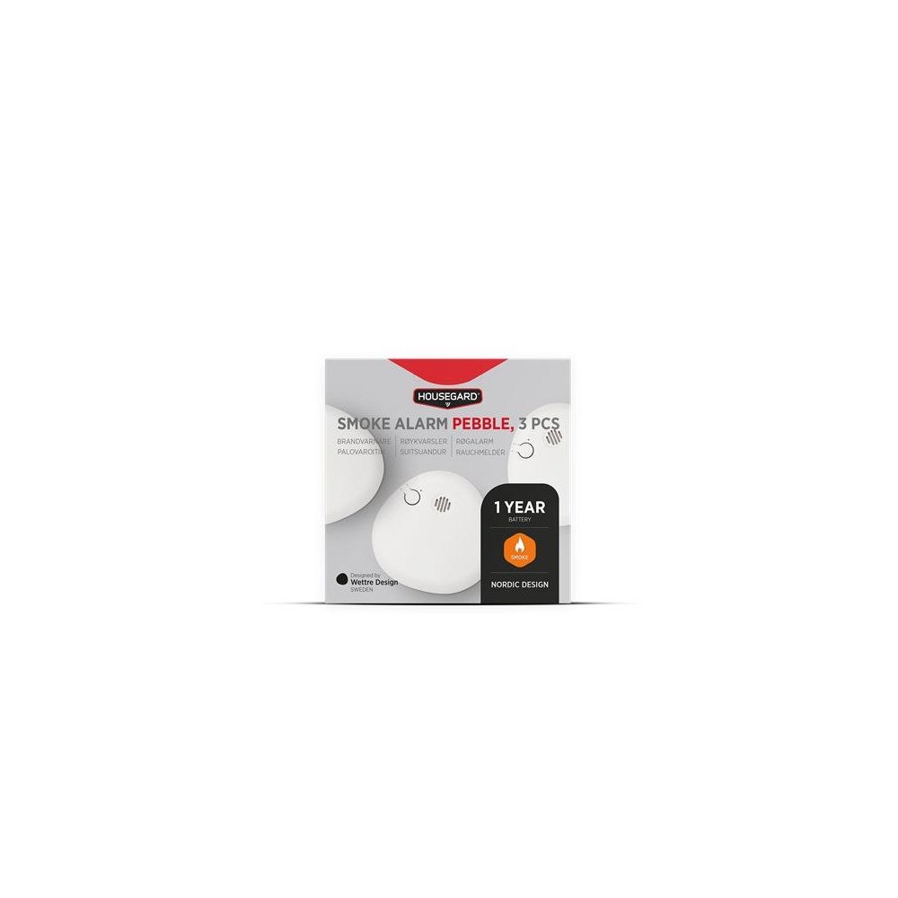 Housegard HOUSEGARD 3-pack optisk röklarm Pebble med 9V-batteri, upp t...