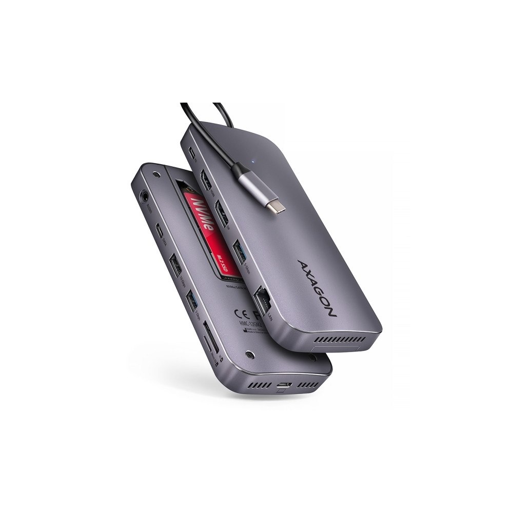 AXAGON AXAGON HMC-12GM2 GEN2COMBO - dockningsstation - USB-C 3.2 Gen 2 / Thunderbolt 3 / Thunderbolt 4 - HDMI, DP - 1GbE