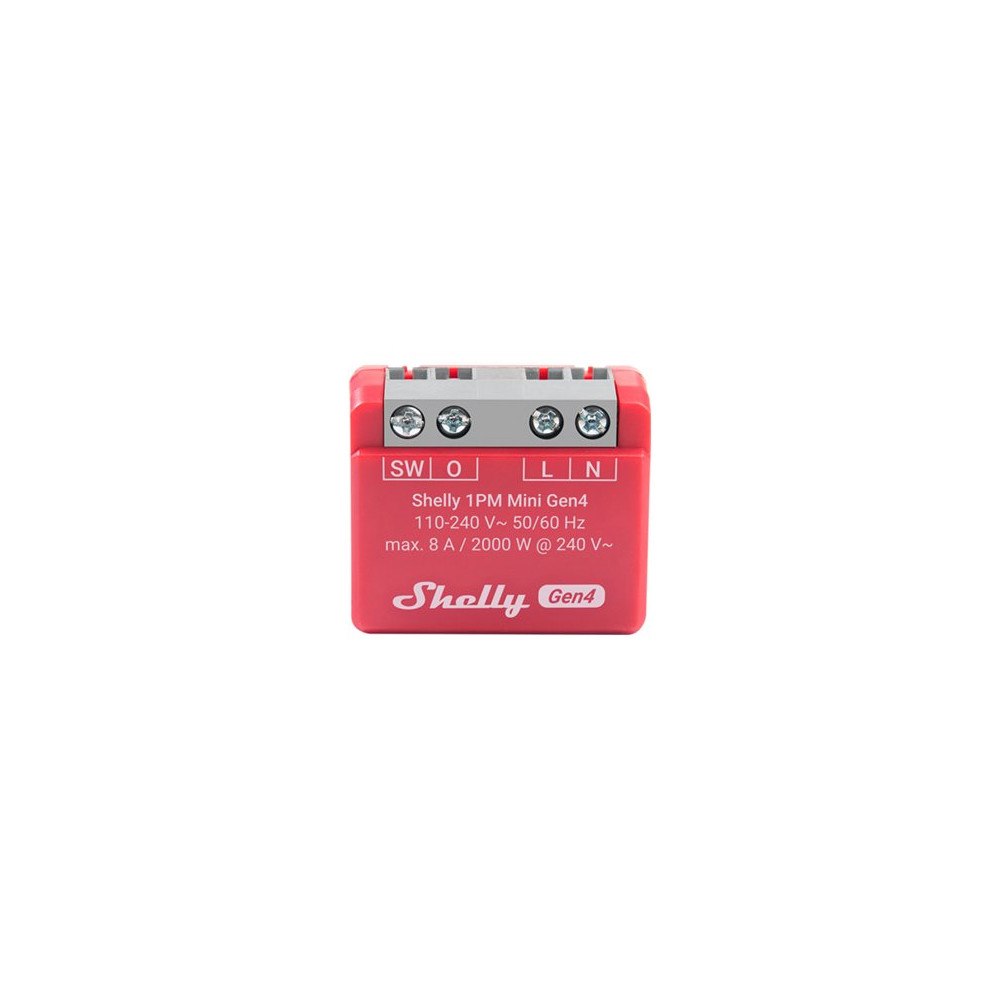 Allterco Robotics Shelly 1PM Mini Gen4 - smart omkopplare - 802.11b/g/n/ax, Bluetooth 5.0, ZigBee - röd, musgrå