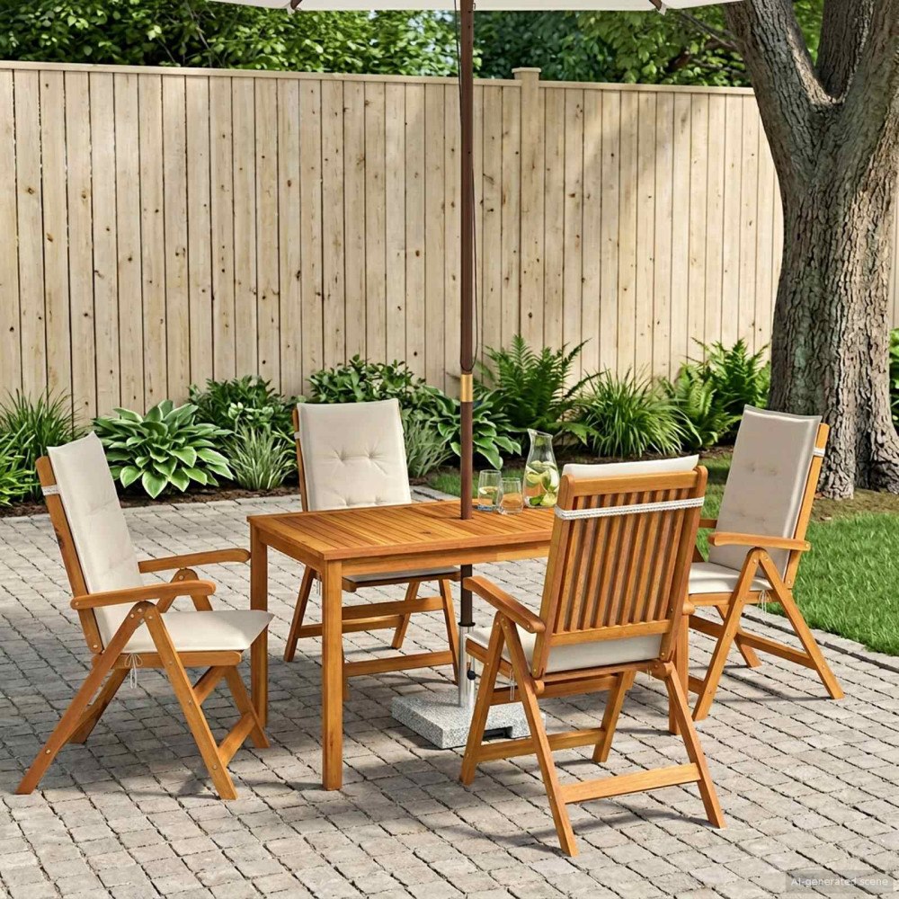 vidaXL 5-Piece Garden Dining Set Naturlig Massivt Akaciaträ