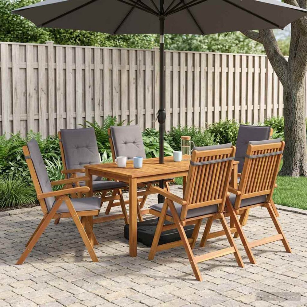 vidaXL 7-Piece Garden Dining Set Naturlig Massivt Akaciaträ