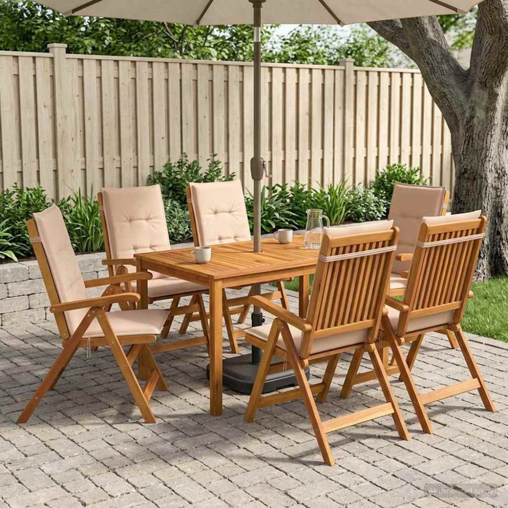 vidaXL 7-Piece Garden Dining Set Naturlig Massivt Akaciaträ