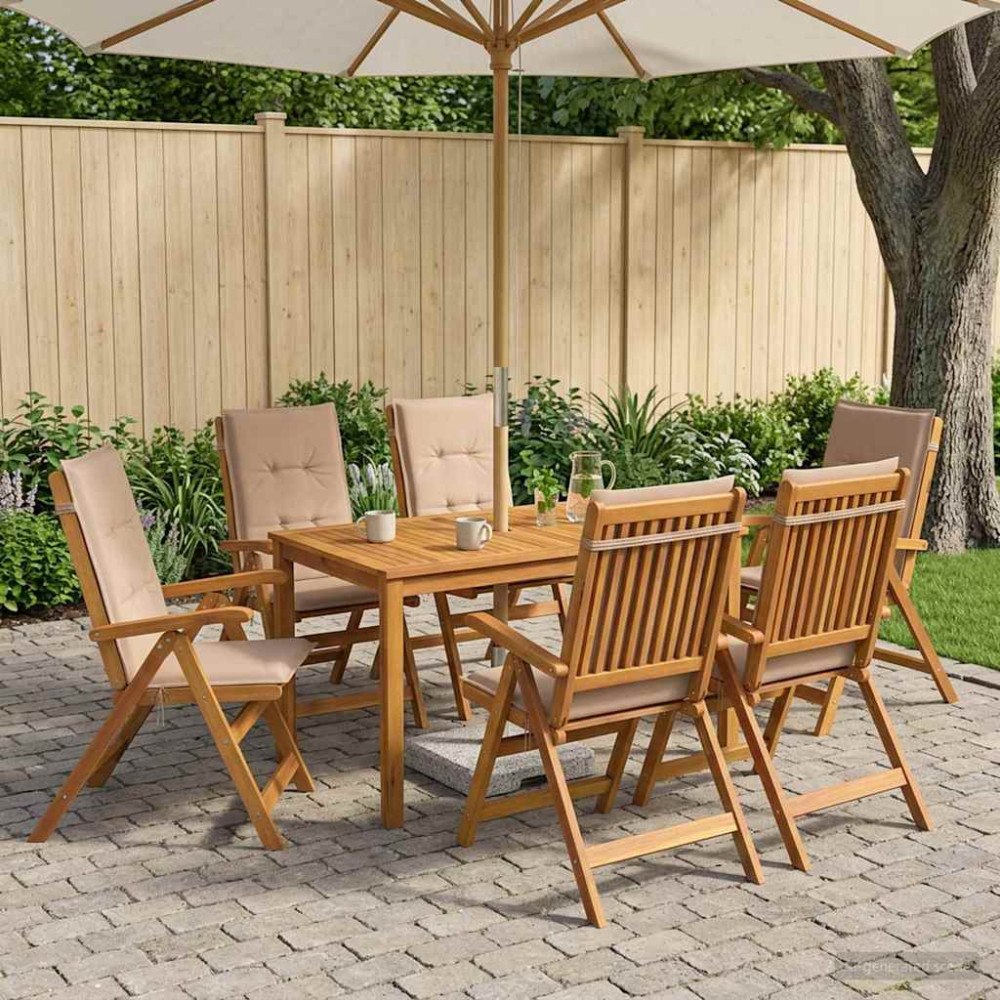vidaXL 7-Piece Garden Dining Set Naturlig Massivt Akaciaträ