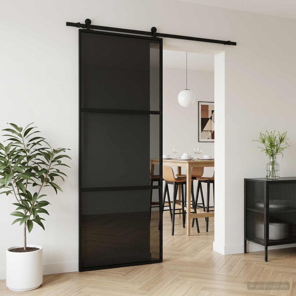 vidaXL Skjutdörr 76 x 205 cm Härdat Glas och Aluminium