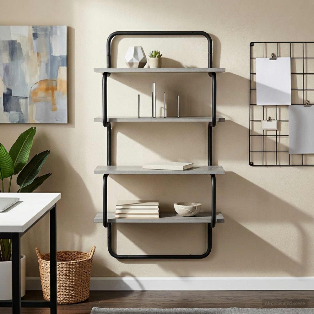 vidaXL 4-Tier Vägghylla Grå Sonoma 60 x 24,5 x 104 cm Konstruerat trä