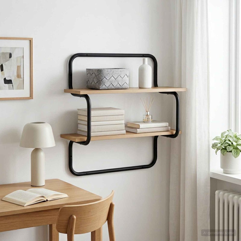 vidaXL Vägghylla med 2 plan Artisan-ek 80 x 24,5 x 61 cm