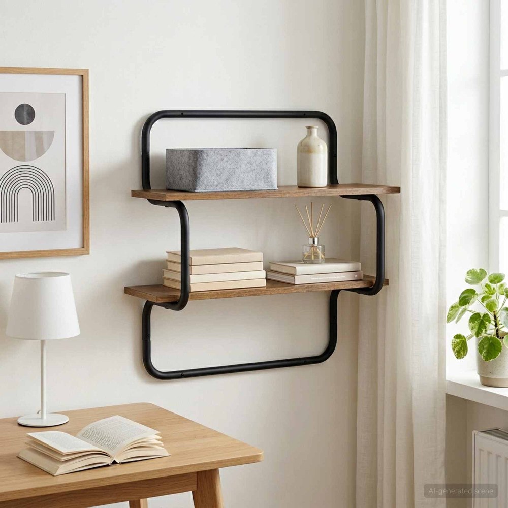vidaXL Vägghylla i 2 nivåer Rökt ek 60 x 24,5 x 61 cm Konstruerat trä