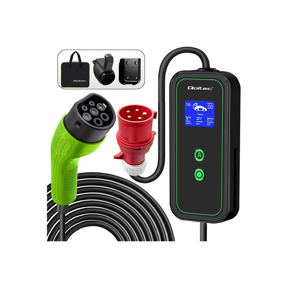Qoltec Qoltec Mobile EV-laddningsstation - med 2-i-1 Typ 2 justering, bärbar, LCD, LED - IEC 62196-2 (Mennekes) - 11 kW