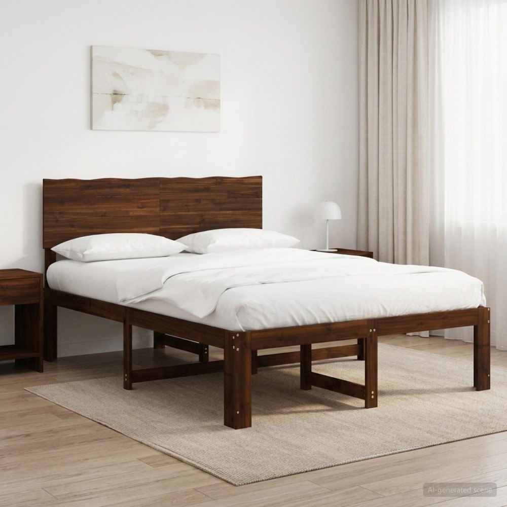 vidaXL Dubbel sängram med huvudgavel ROSTOCK Mörkbrun 135 x 190 cm