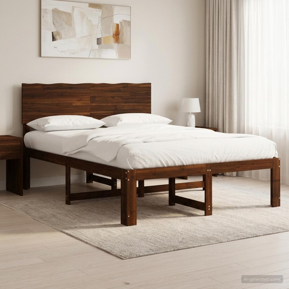 vidaXL Dubbel sängram med huvudgavel ROSTOCK Mörkbrun 140 x 190 cm