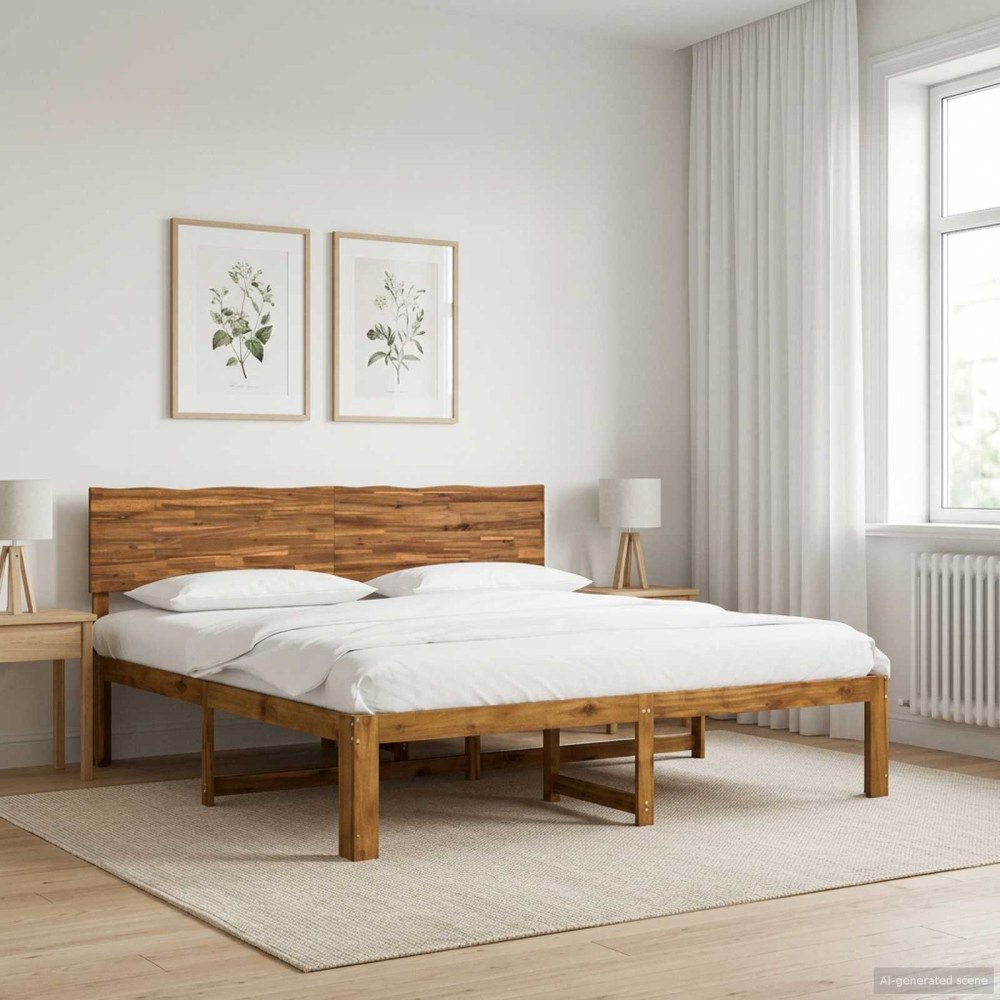 vidaXL Dubbel sängram med huvudgavel ROSTOCK Naturlig 200 x 200 cm